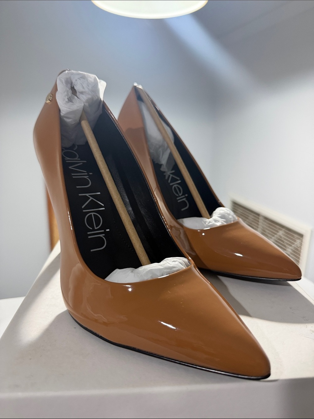 Calvin Klein Women's Camel Patent Pointed-Toe Pumps